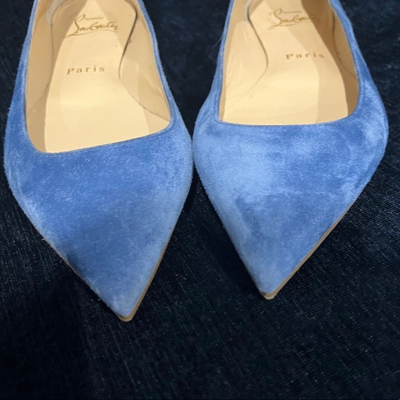 Stunning Christian Louboutin flats with pointy heel in blue suede, sz 35.5 - Picture 2 of 7